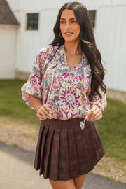 Almond Boho Scarf Print Relaxed Half Sleeve Top