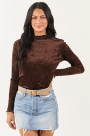 Cocoa Rose Velvet Textured Mesh Long Sleeve Top
