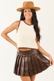 Cream Scalloped Contrast Trim Cotton Knit Tank Top