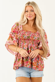 Dusty Blush Floral Half Ruffle Sleeve Babydoll Top