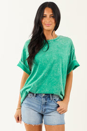 Jade Acid Wash Relaxed Cotton Short Sleeve Top