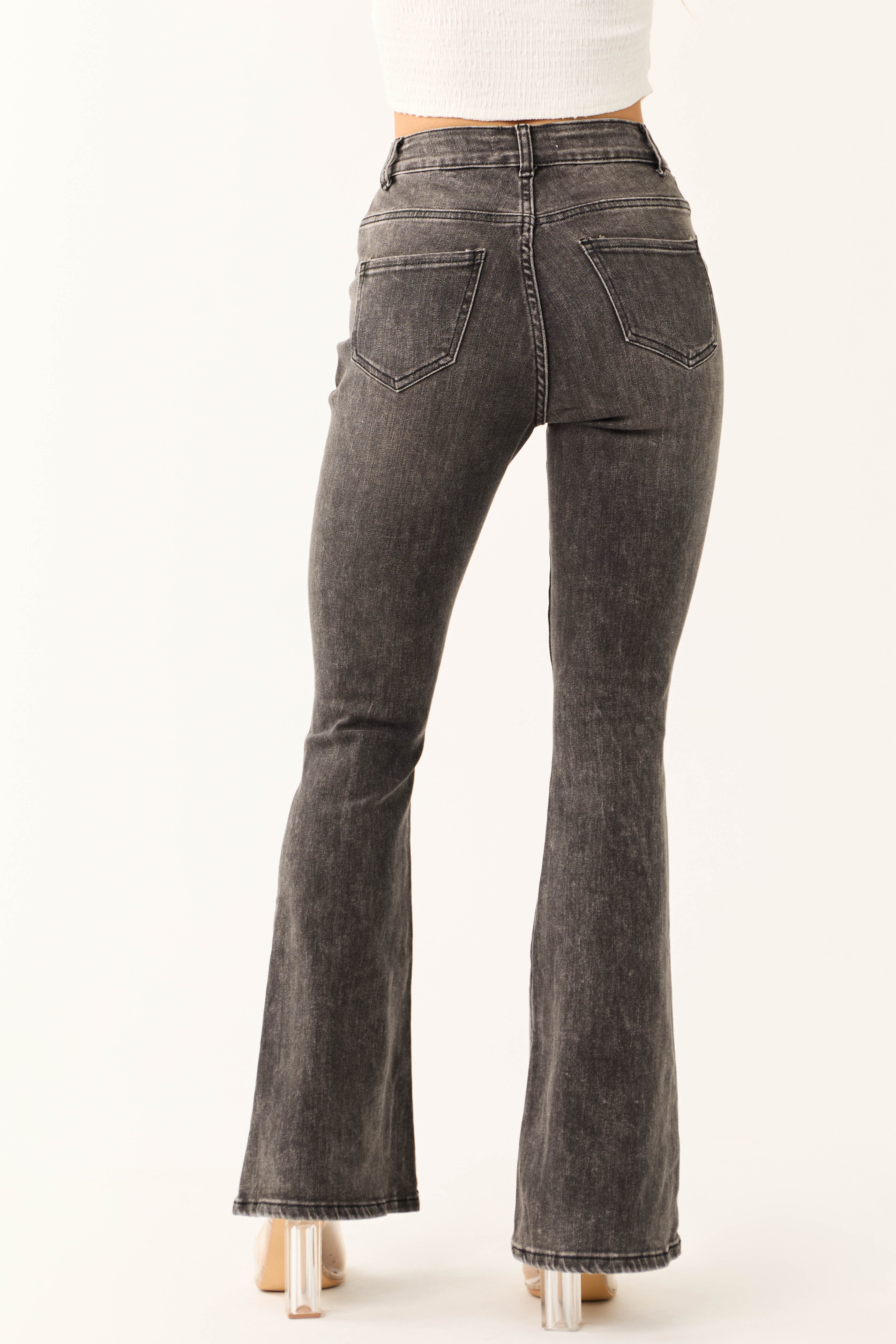 Legend Black Acid Wash High Rise Flare Leg Jeans