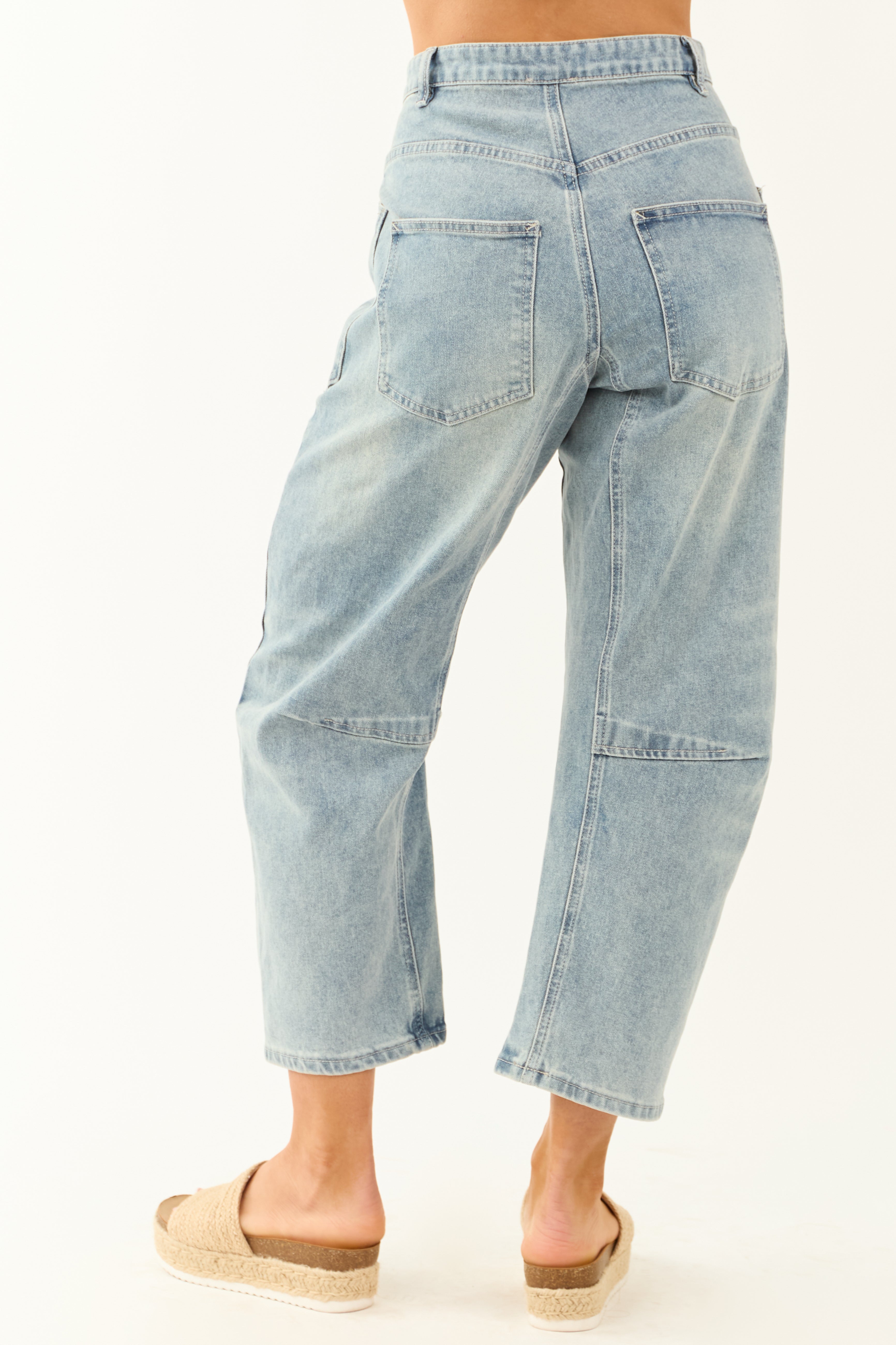Medium Wash Drawstring Waist Soft Barrel Jeans