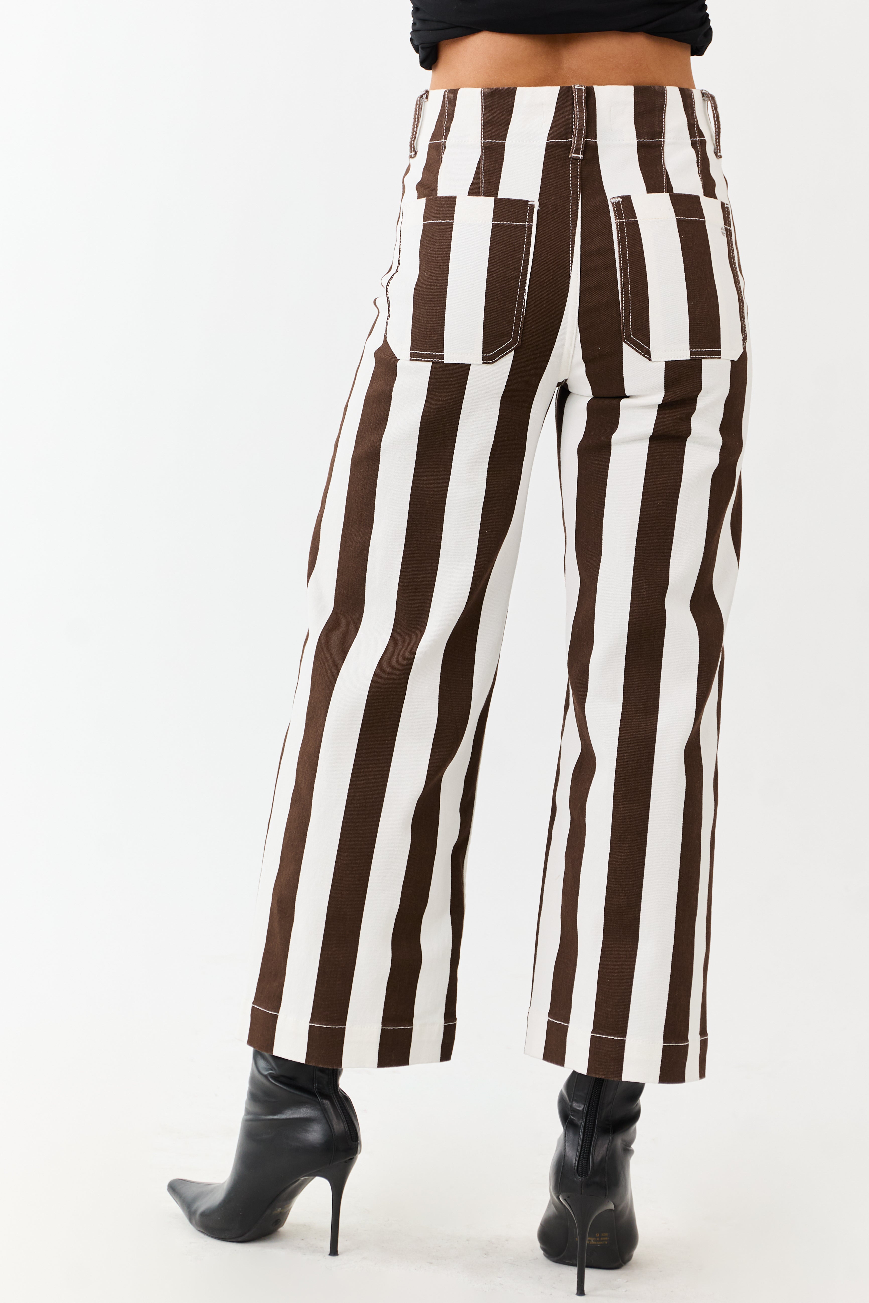 PRE-ORDER Mica Denim Cocoa Striped Wide Stretchy Crop Jeans SHIP ETA 10/7