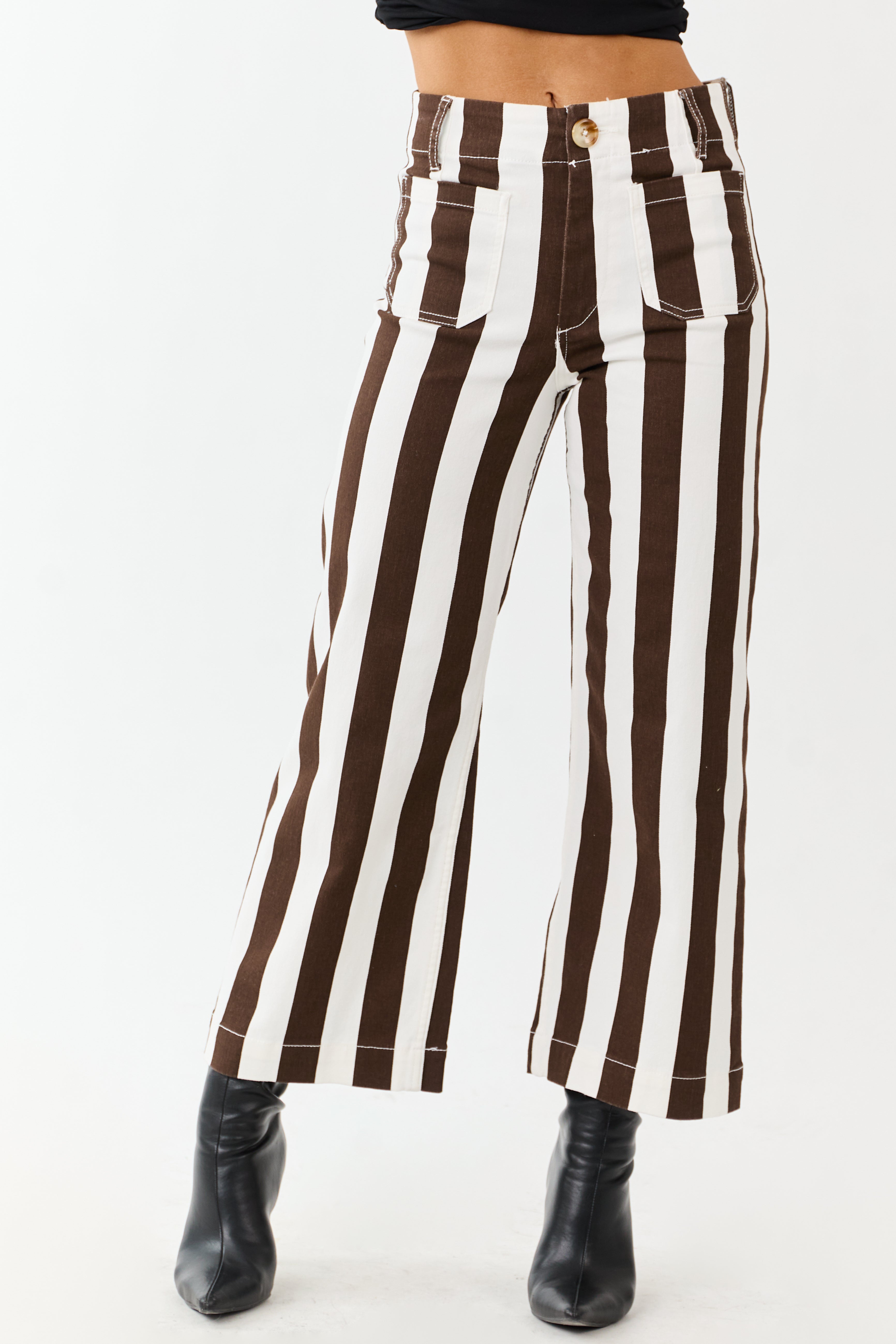 PRE-ORDER Mica Denim Cocoa Striped Wide Stretchy Crop Jeans SHIP ETA 10/7