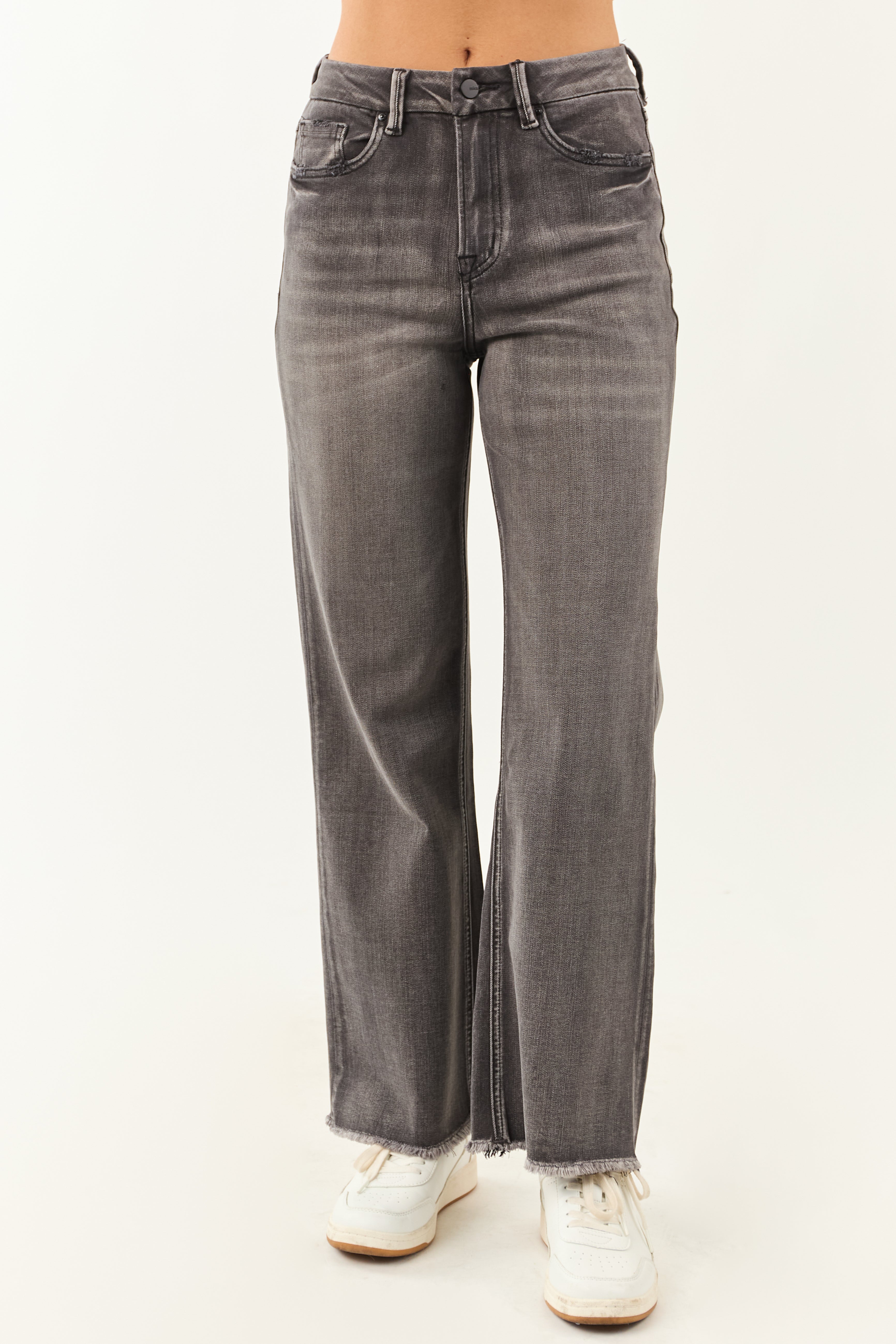 Mica Denim Graphite High Rise Stretchy Wide Leg Jeans
