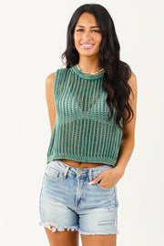 Pine Acid Wash Open Knit Cropped Tank Top