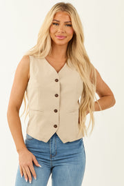 She+Sky Sand Button Down Sleeveless Vest
